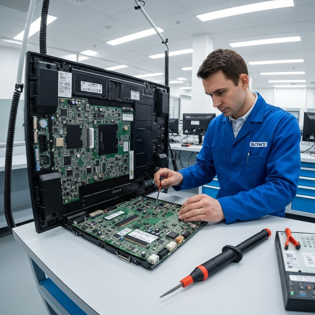 Professional technician repairing Sony TV